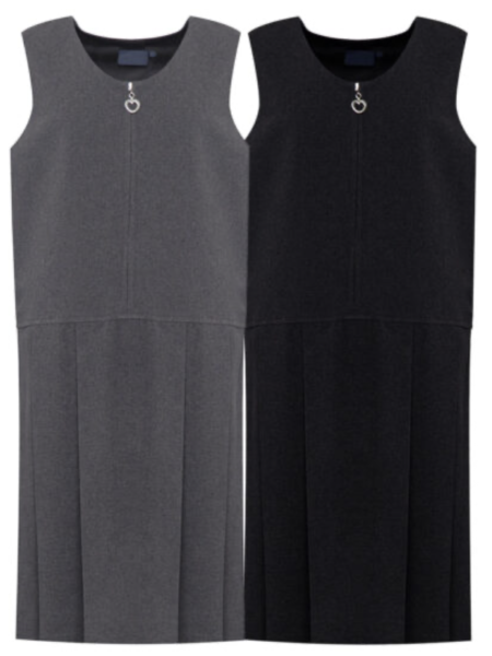 zip and pleat pinafore black and grey